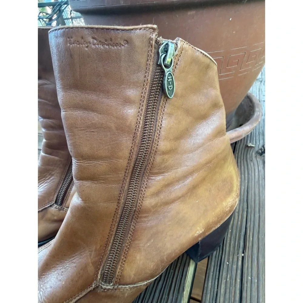 Harley Davidson Womens Tan Brown Leather Pointed Toe Ankle Boots 84249 Size 7.5